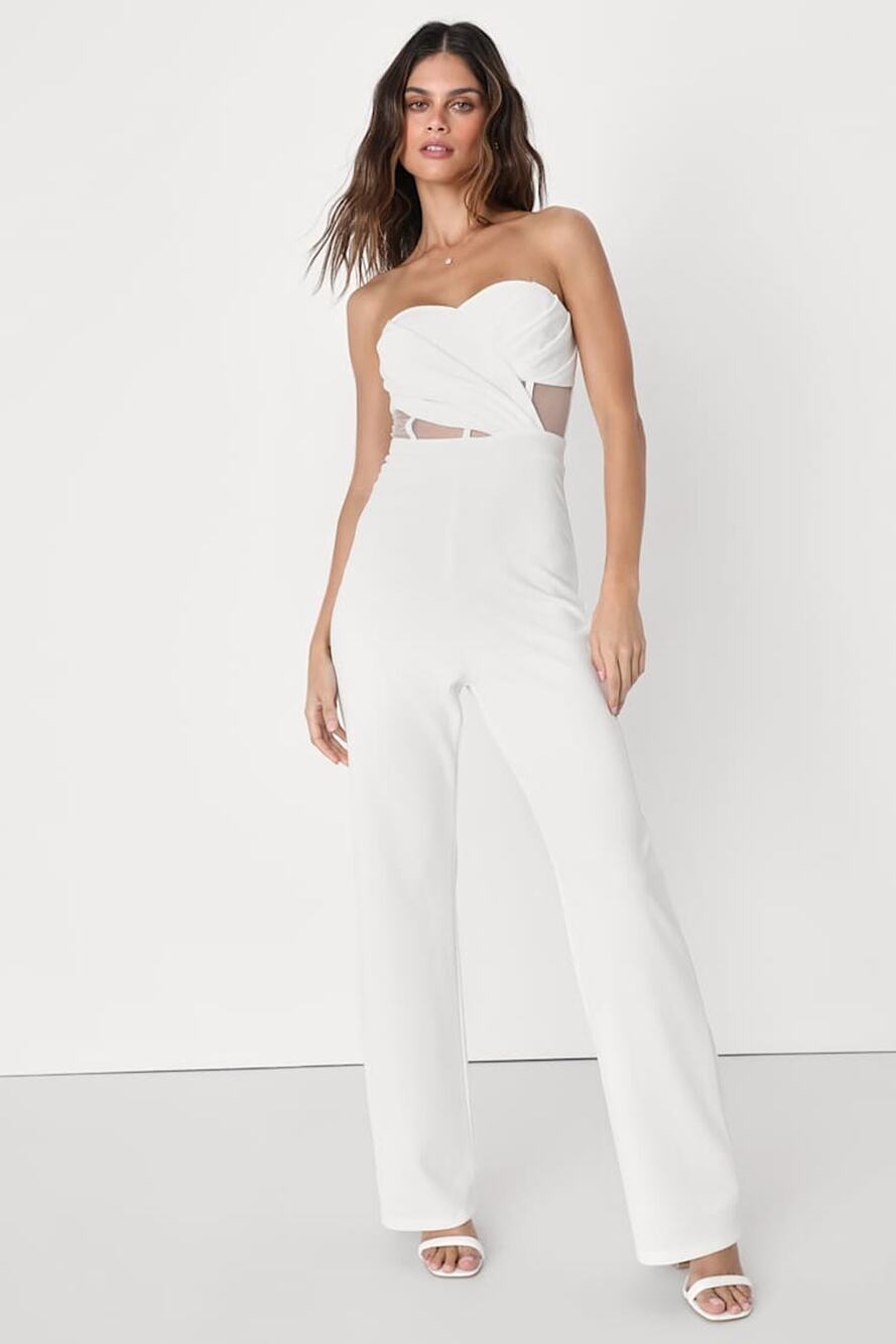 NWT Lulus Surely Stunning Ivory Strapless Bustier Jumpsuit Cut Out‎ Elegant XXL